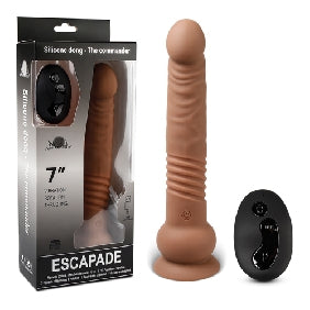 Brown 10 Function Vibrating and Thrusting Dildo